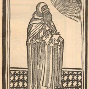 Retrat ideal de Ramon Llull, segons una edició de l’Apostrophe Raimundi de 1504.
